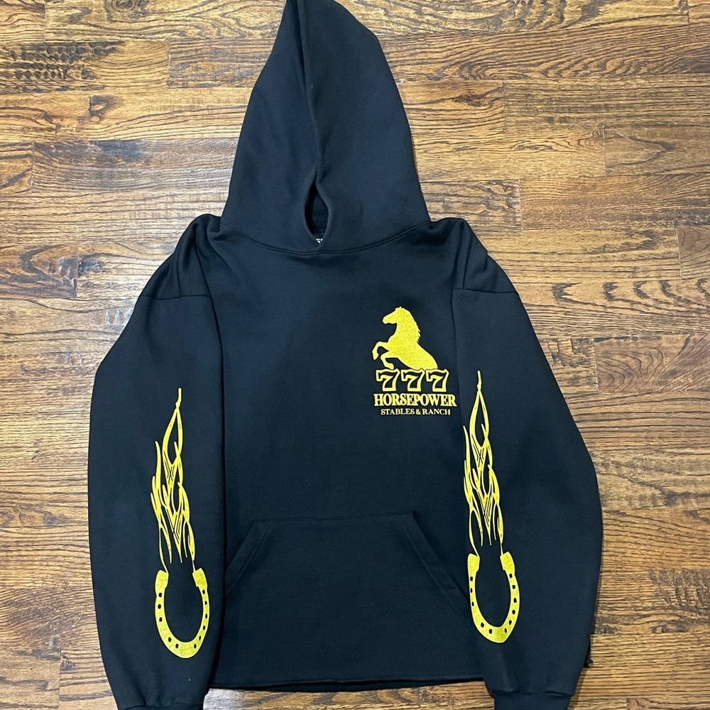Black Hoodie with Yellow Horsepower Design